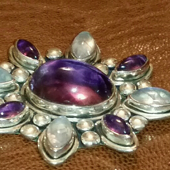 Amethyst & Moonstone 925 Silver Pendant - Picture 2 of 6